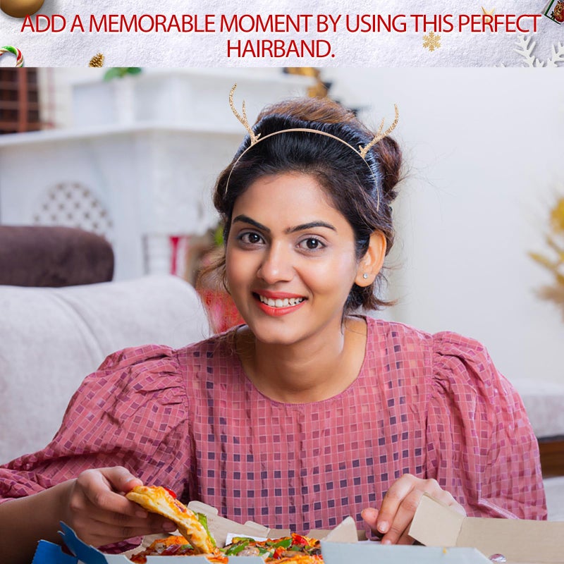 LEORX Metal Antler Headband Simple Gold Deer Horn Hair Hoop Christmas Party Hair Accessories for Women and Girls (Style 2) - Image 4